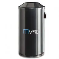 A black trash can with the word mvrc on it.