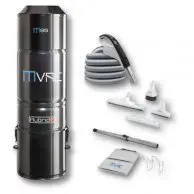 A black and silver vacuum with its accessories.