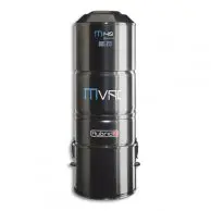 A black water heater sitting on top of a white floor.