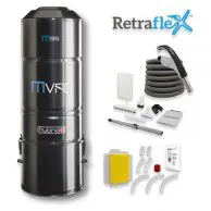 A black and silver vacuum with its accessories.