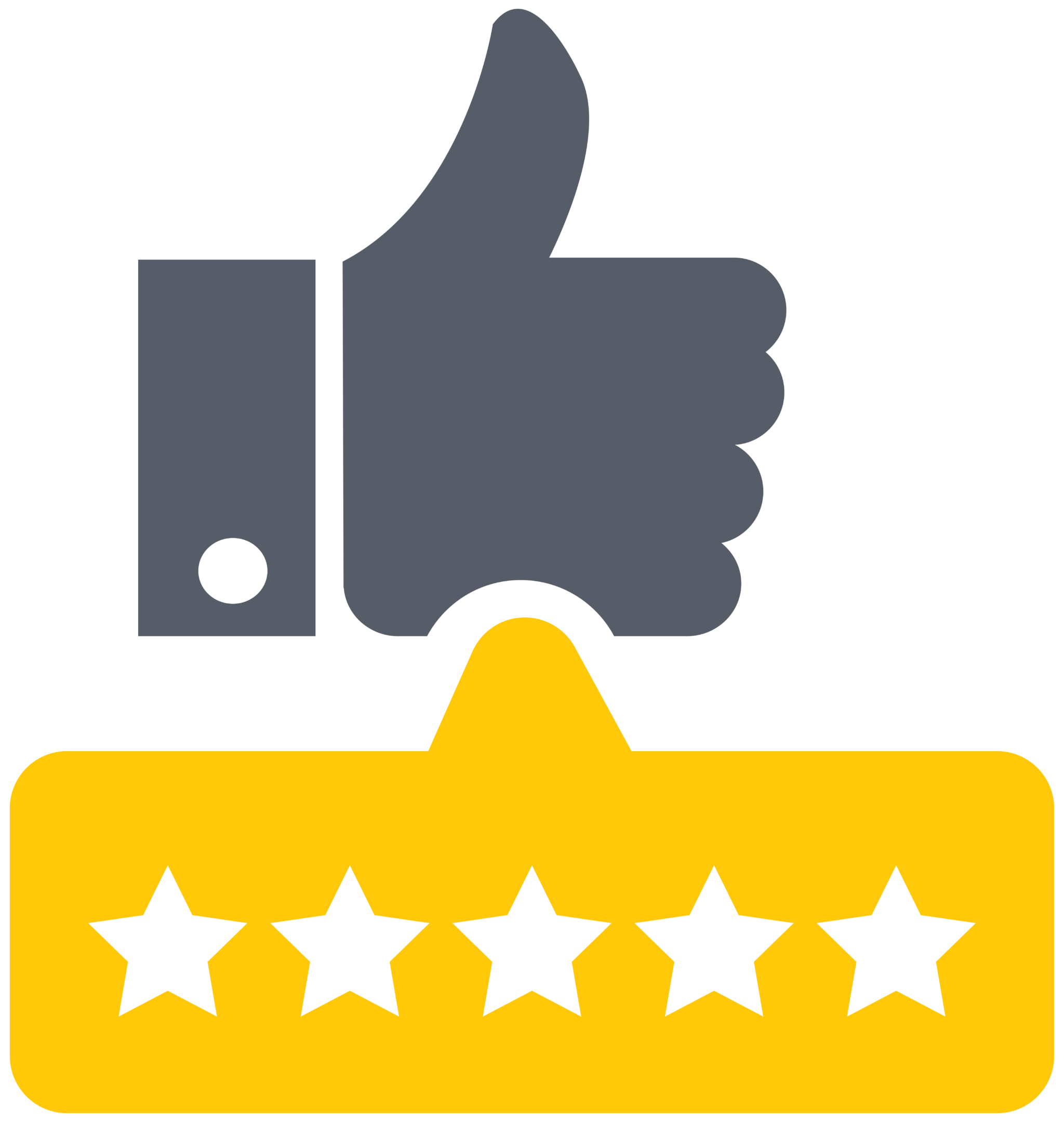 A yellow and white star rating sign with a thumbs up