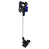 A black and blue vacuum cleaner on white background