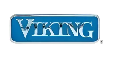 A blue and white viking logo on top of a metal sign.