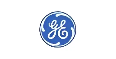 A ge logo is shown on the side of a building.