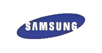 A blue samsung logo is shown on top of the word " samsung ".
