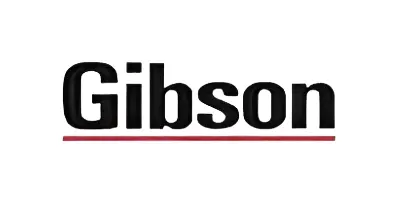 Gibson 's logo is shown in black and red.