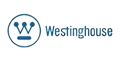 A blue and white logo of the westinghouse electric company.